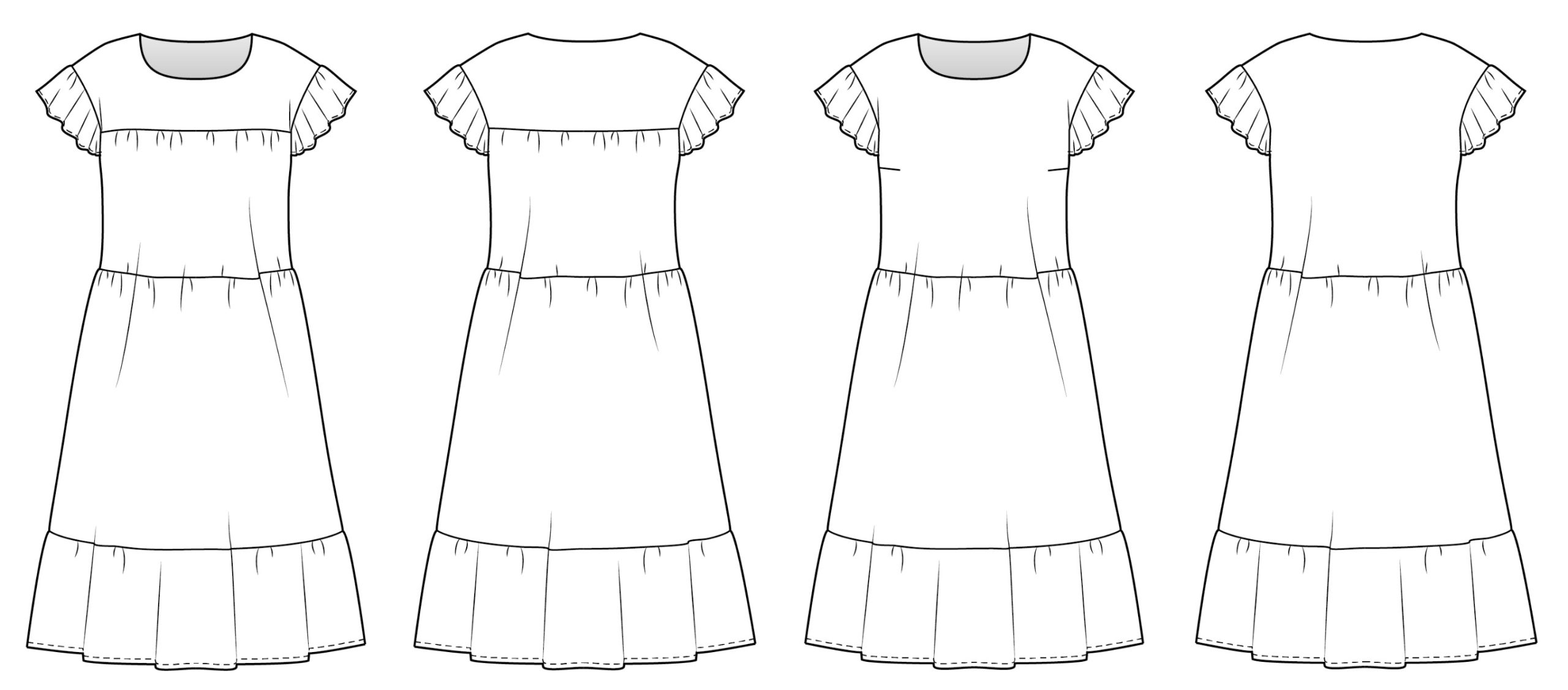 Technische Zeichnungen Schnittmuster Stufenkleid Bonita La Bavarese