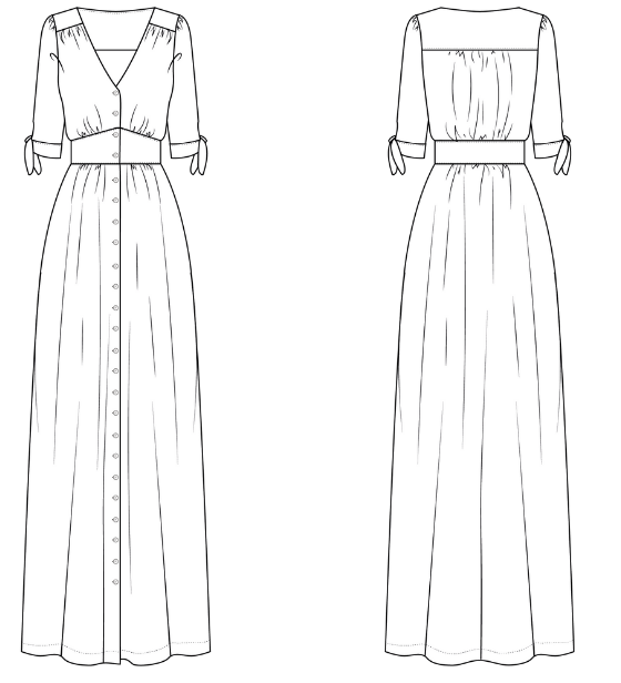 Technische Zeichnung Schnittmuster Maxikleid PERLA la Bavarese