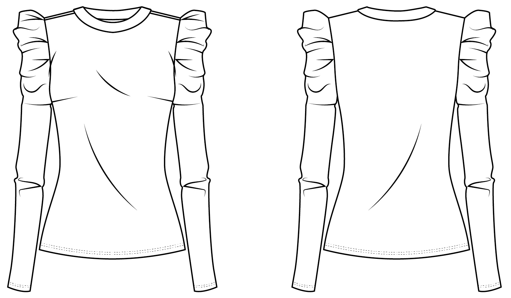 Basicshirt mit Rundhalsausschnitt technische Zeichnung La Bavarese