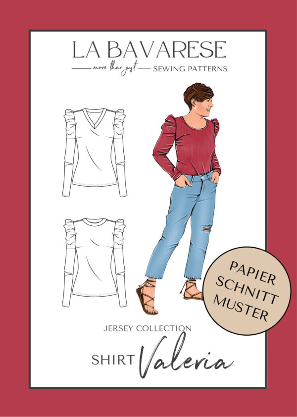 Schnittmuster Damen Shirt mit Puffärmeln V-Ausschnitt Rundhalsausschnitt Valeria La Bavarese