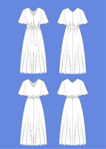 Schnittmuster Sommerkleid mit V-Ausschnitt und Glockenärmeln Cayetana La Bavarese