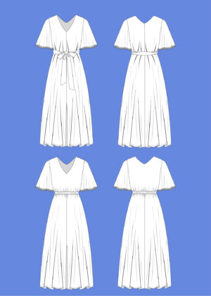 Schnittmuster Sommerkleid mit V-Ausschnitt und Glockenärmeln Cayetana La Bavarese