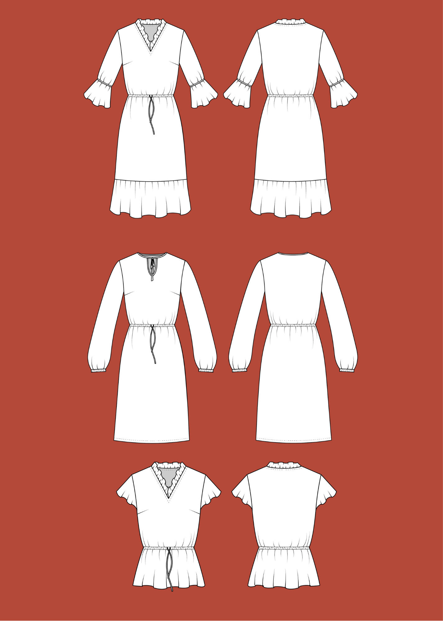 Schnittmuster Damen Kleid mit V-Ausschnitt und Tropfenausschnitt Sommerkleid Bohokleid Chiara La Bavarese