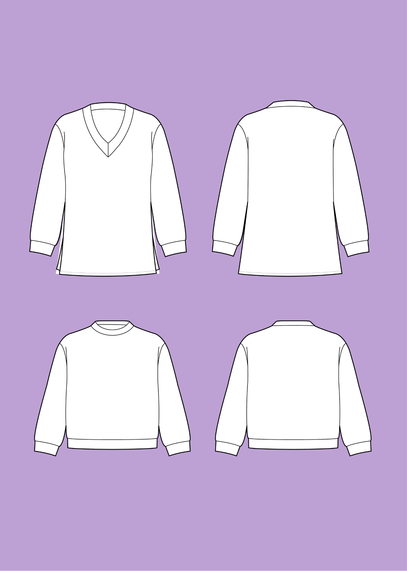 Schnittmuster Pullover Sweater mit V-Ausschnitt Basic Sweater Damen La Bavarese