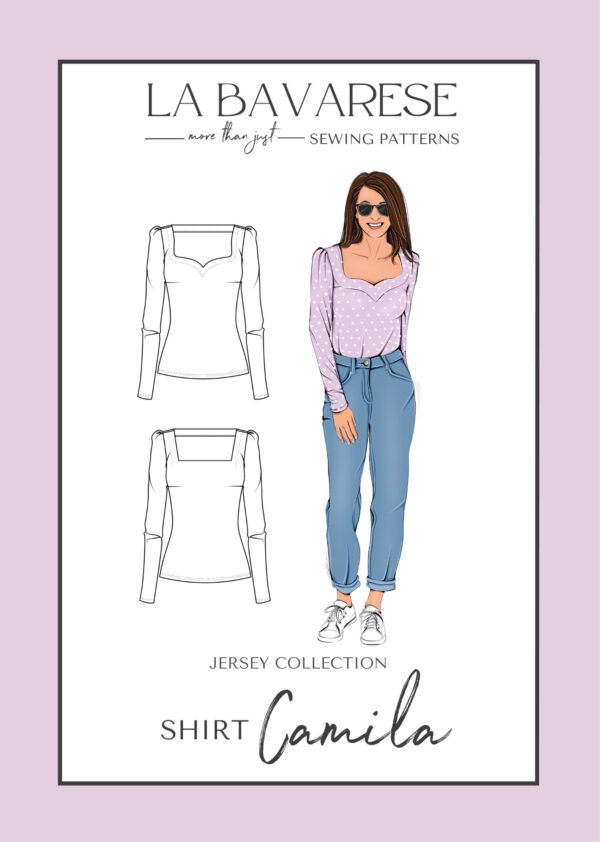 Schnittmuster Damen Jersey Shirt mit Herausschnitt und eckigem Ausschnitt Camila La Bavarese