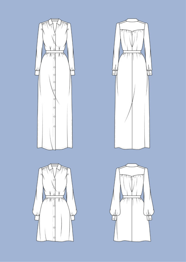 Schnittmuster Hemdblusenkleid Maxikleid Damen mit Kragen Blusenkleid Olivia La Bavarese
