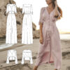 Schnittmuster Damen mit Taillenband Vintage Maxikleid V-Ausschnitt Perla La Bavarese