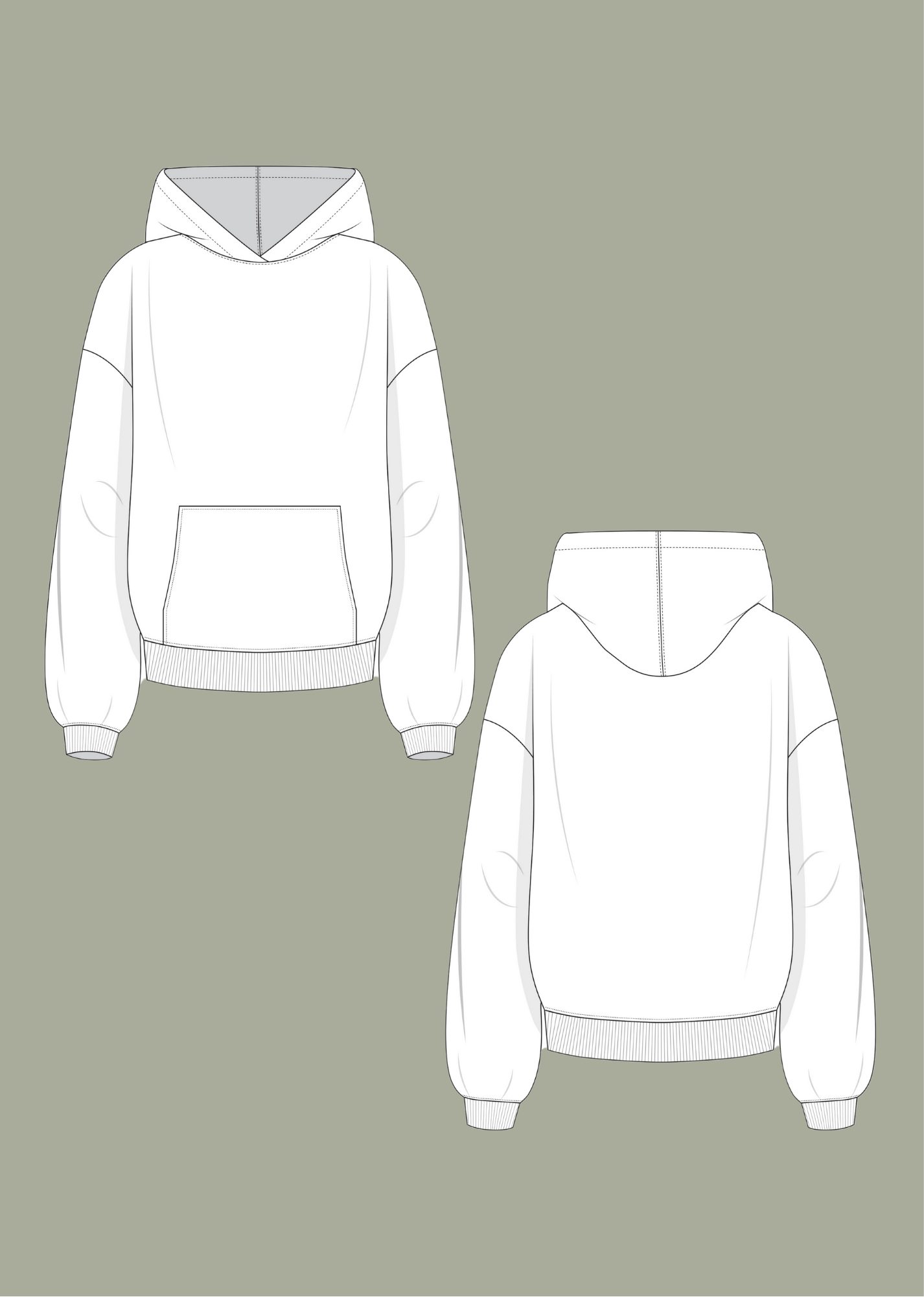 technische Zeichnung Schnittmuster Unisex Hoodie