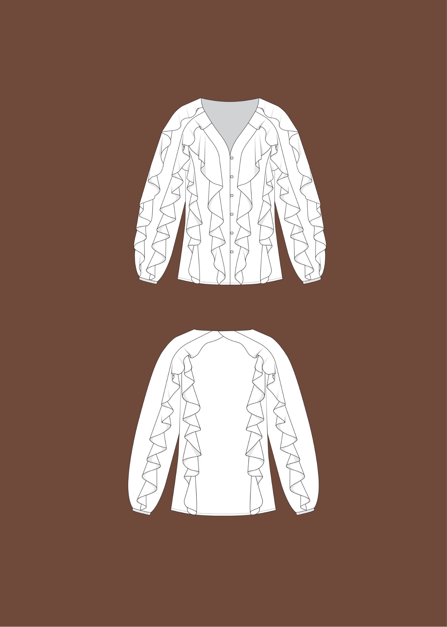 technische Zeichnung Schnittmuster Volantbluse Carrie